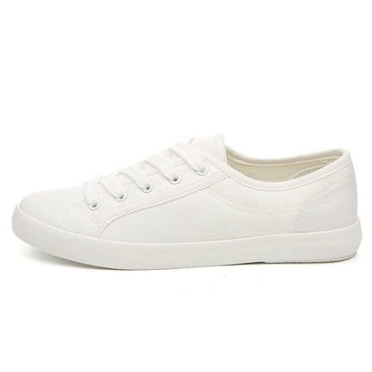 Stevvex women's white canvas sneakers, casual lace-up shoes with low-profile sole on Tampa Home & Garden Store