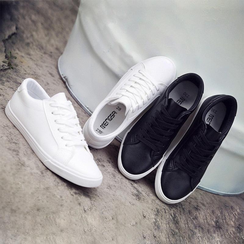 Stevvex sneakers set of 4: white and black casual trainers in white leather and canvas on Tampa Home & Garden Store