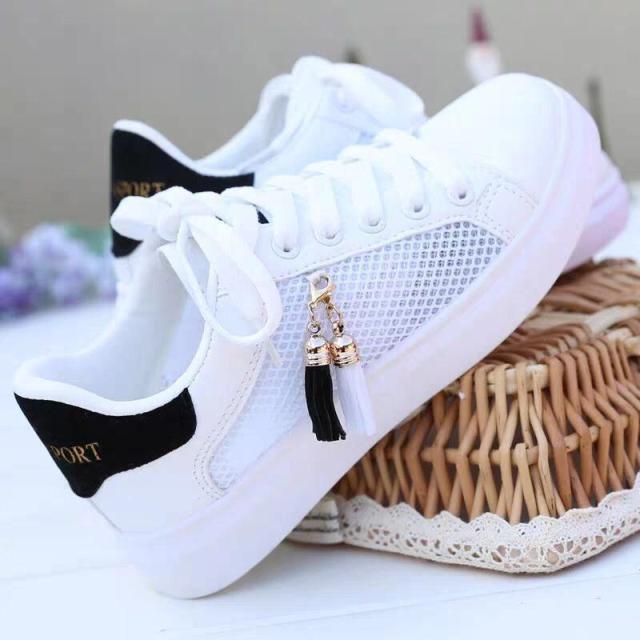 Sneakers Stevvex white breathable low-top lace-up casual flats for women with tassel charm on Tampa Home & Garden Store