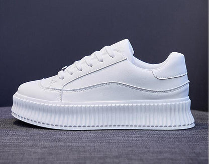 Stevvex white leather platform sneakers with thick, ribbed sole and lace-up design on Tampa Home & Garden Store