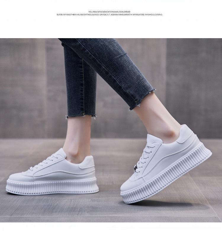 White Stevvex platform sneakers with thick sole and leather upper, women's casual running shoes on Tampa Home & Garden Store