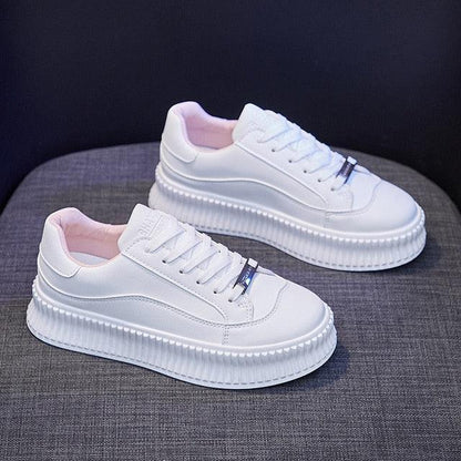 Stevvex white leather platform sneakers for women with pink lining lace-up pair on Tampa Home & Garden Store
