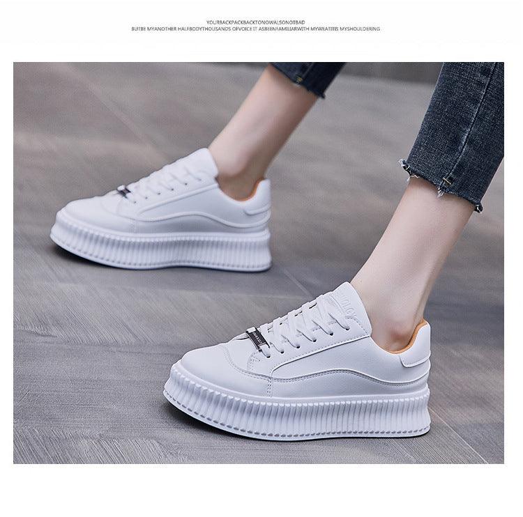 Stevvex white platform sneakers women leather upper thick sole lace-up casual running shoes on Tampa Home & Garden Store