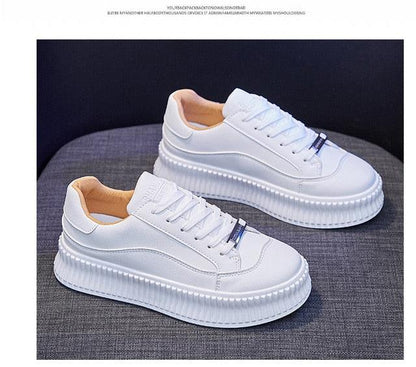 Stevvex white platform sneakers for women with thick ribbed sole and leather upper pair on Tampa Home & Garden Store