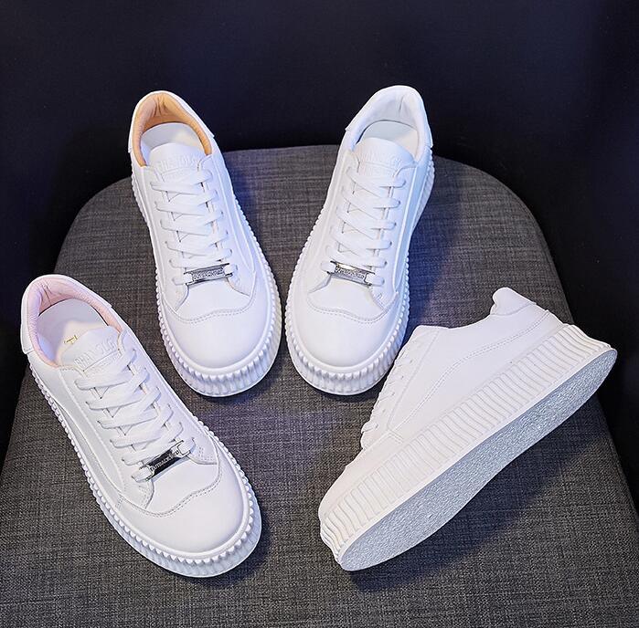 Stevvex white leather sneakers with thick platform sole, lace-up, set of 4 on Tampa Home & Garden Store