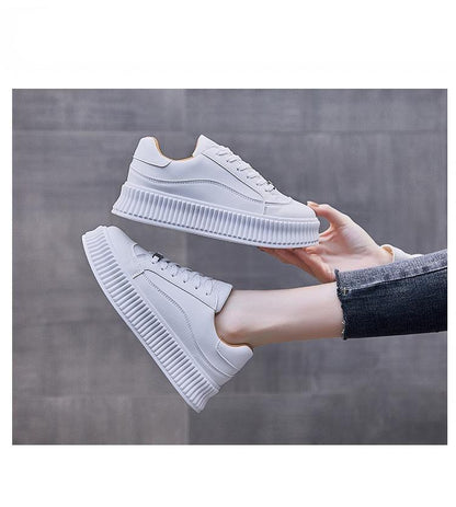 Stevvex white platform sneakers with leather upper lace-up design thick ribbed sole on Tampa Home & Garden Store