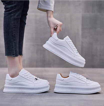Stevvex white leather women's platform sneakers with thick ribbed sole on Tampa Home & Garden Store