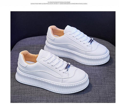 Stevvex white leather platform sneakers pair with thick sole and tan lining on Tampa Home & Garden Store