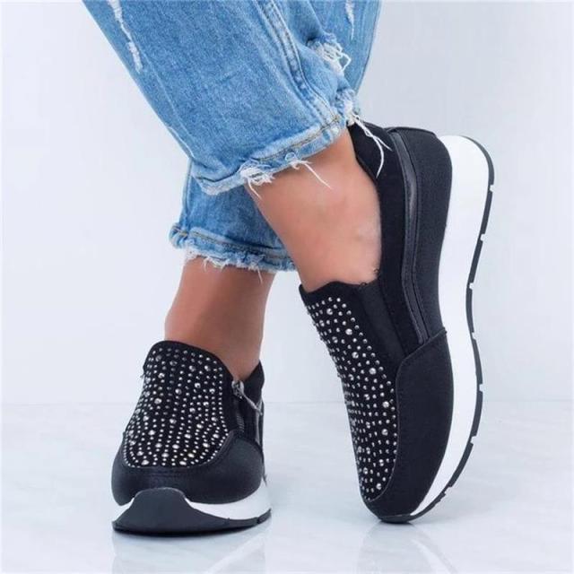 Stevvex black crystal-embellished slip-on sneakers with white sole ST85SH1101GRB on Tampa Home & Garden Store