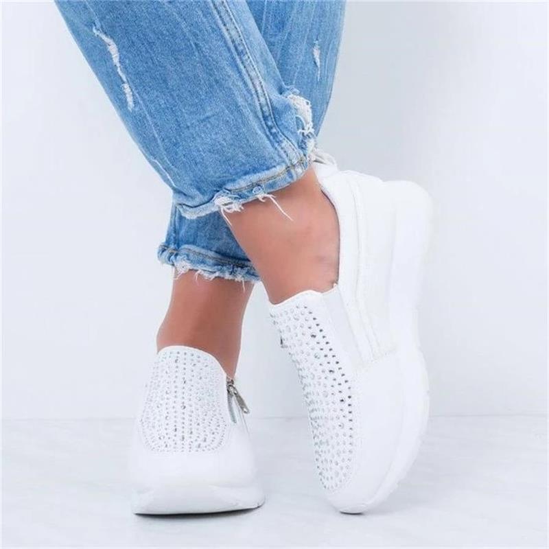 White Stevvex crystal slip-on sneakers for women with jeweled upper on Tampa Home & Garden Store