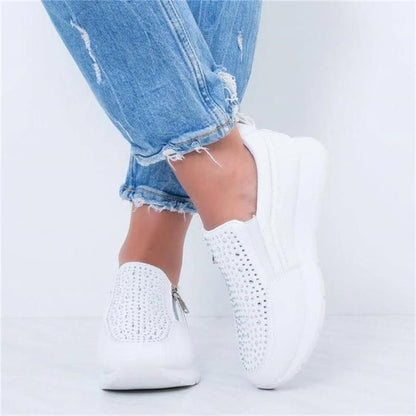 White Stevvex crystal slip-on sneakers for women with jeweled upper on Tampa Home & Garden Store
