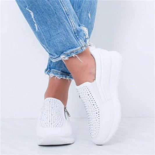 White Stevvex crystal slip-on sneakers for women with jeweled upper on Tampa Home & Garden Store