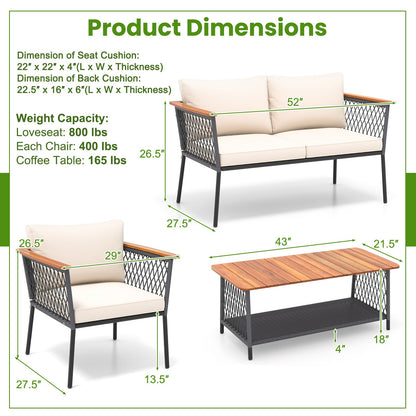 Juego de muebles de ratán de 4 piezas para patio con mesa de centro de 2 niveles - Blanco