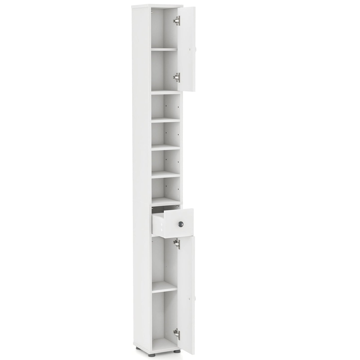Mueble de baño estrecho independiente con cajón y estantes ajustables - Marrón