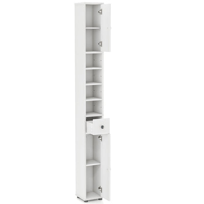 Mueble de baño estrecho independiente con cajón y estantes ajustables - Marrón