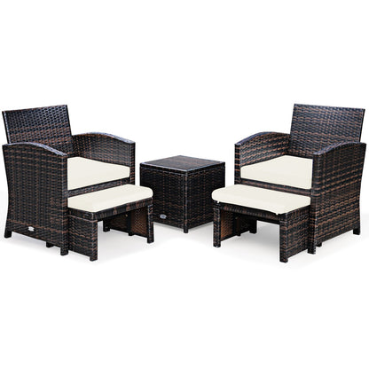 5-piece patio rattan set with ottoman and tempered glass coffee table gray wicker cushions on Tampa Home & Garden Store