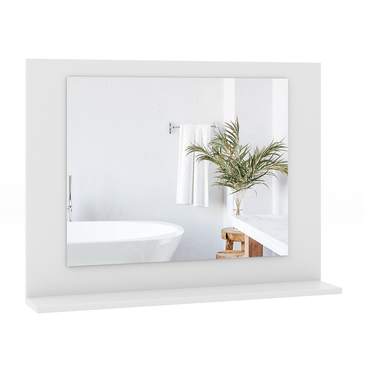 Espejo de baño rectangular con estante de 23.5 x 17.5 pulgadas y marco de madera - Marrón