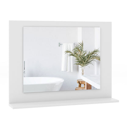 Espejo de baño rectangular con estante de 23.5 x 17.5 pulgadas y marco de madera - Marrón