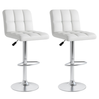 Set of 2 Square Swivel Adjustable PU Leather Bar Stools with Back and Footrest-Black