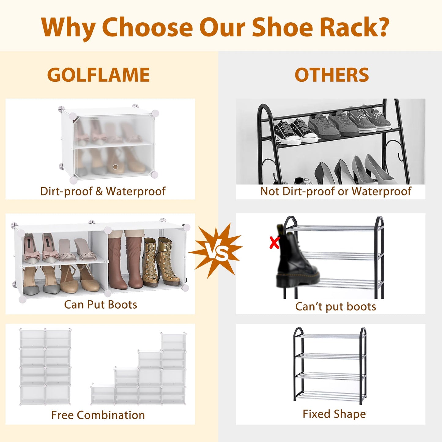 12-Cube 48 Pairs Portable Shoe Shelves with Hook-White