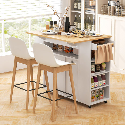 Rolling Kitchen Island Cart with Power Outlet for Dining Room-White and Natural - Tampa Home & Garden Store
