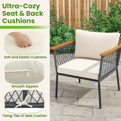 Juego de muebles de ratán de 4 piezas para patio con mesa de centro de 2 niveles - Blanco