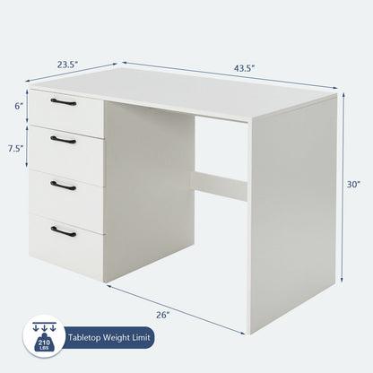 Escritorio para computadora de 43.5 pulgadas con 4 cajones grandes - Blanco