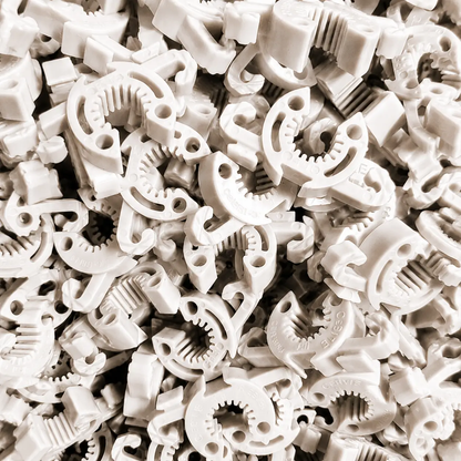 C Bite Garden Stake Clips, white plastic plant-support clamps with serrated teeth, bulk pack on Tampa Home & Garden Store