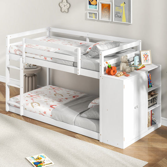 Twin Size Bunk Bed with Convertible Bookcase and Ladder-White - Tampa Home & Garden Store