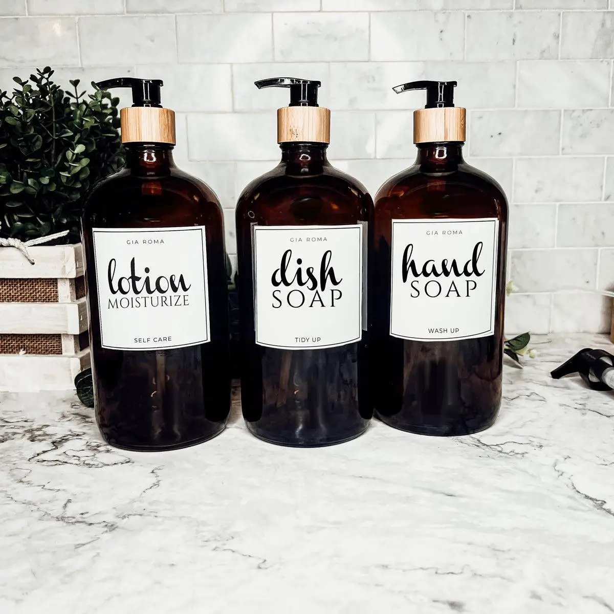 Amber Glass 32oz Reusable Dispenser Bottles