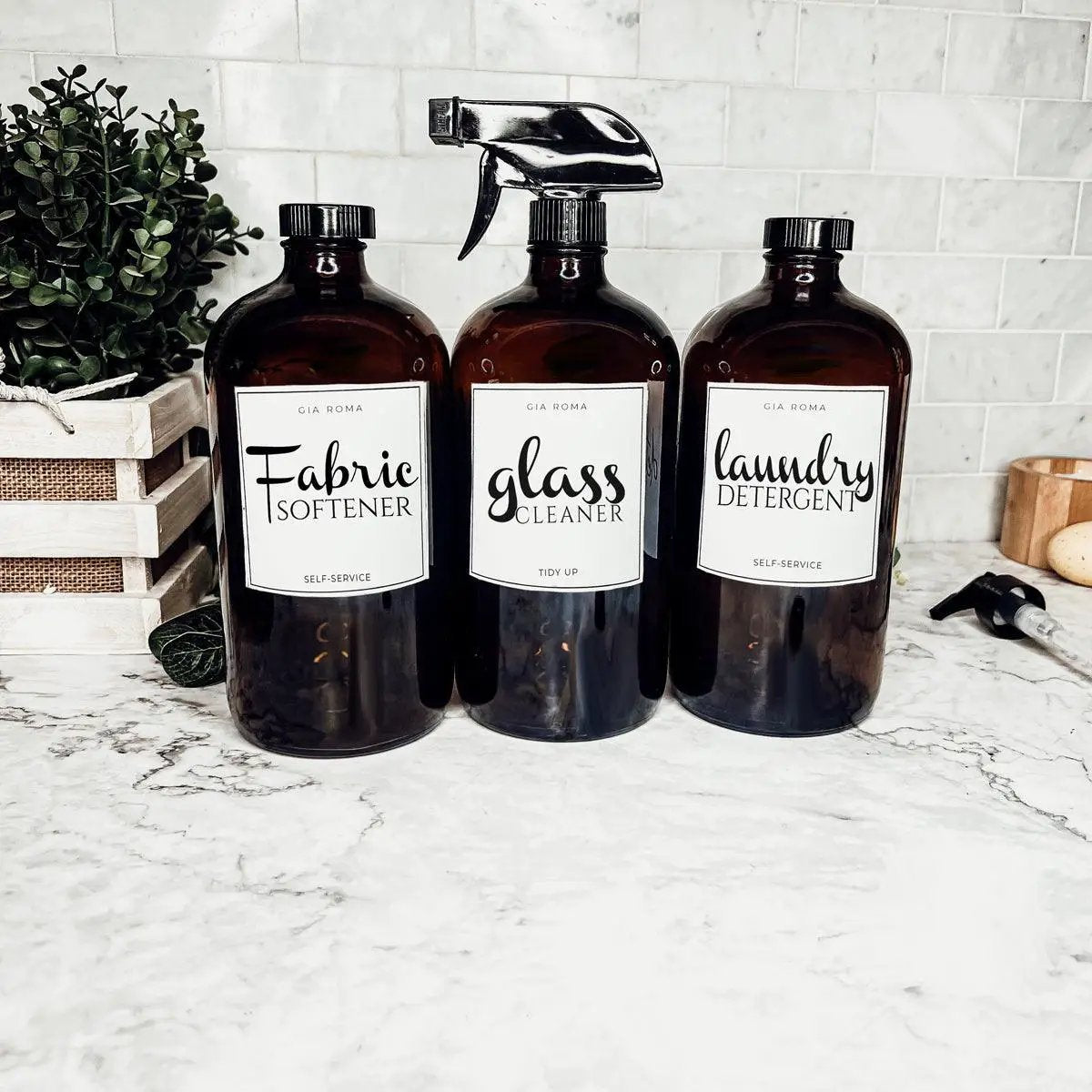 Amber Glass 32oz Reusable Dispenser Bottles
