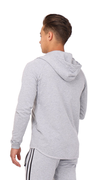 All-Day Comfort Hooded Sweatshirt Slim Fit gray heather back view men's hoodie on Tampa Home & Garden Store