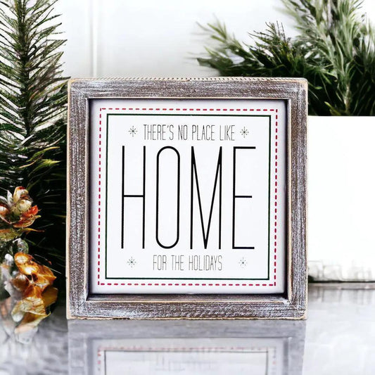 Home Holidays 7-inch Sign by Gia Roma, wood-framed Christmas decor with white panel on Tampa Home & Garden Store