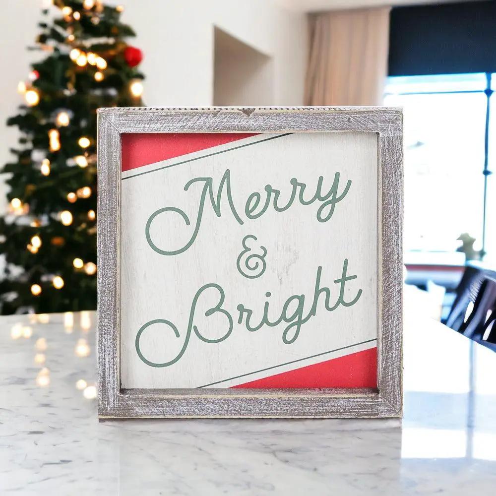 Merry and Bright Wooden Christmas Wall Sign