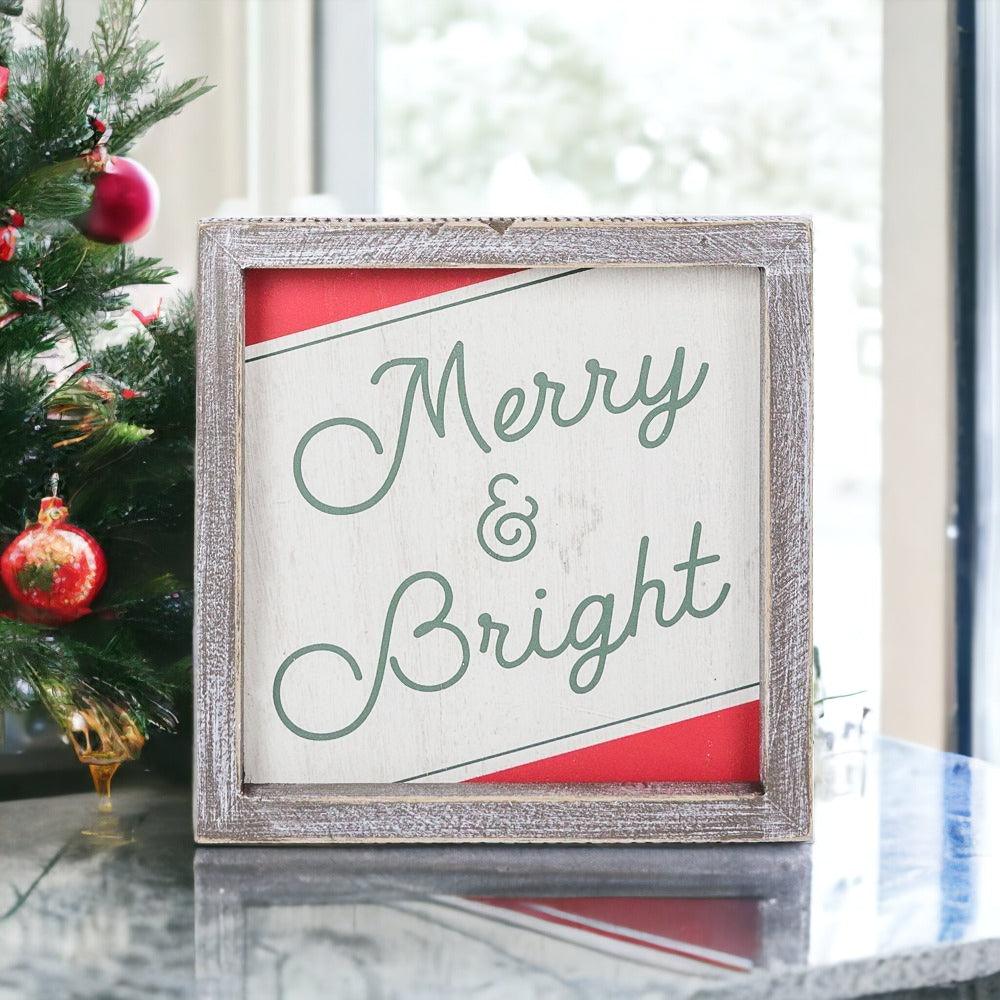 Merry and Bright Wooden Christmas Wall Sign