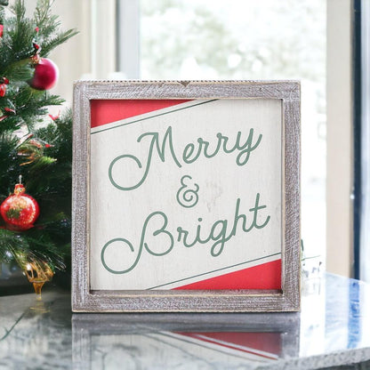 Merry and Bright Wooden Christmas Wall Sign