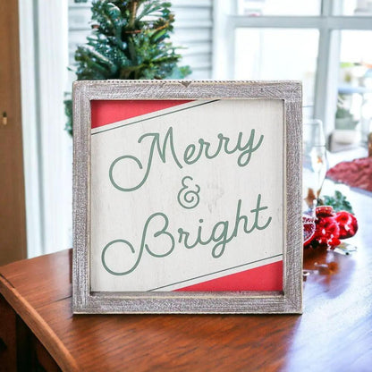 Merry and Bright Wooden Christmas Wall Sign