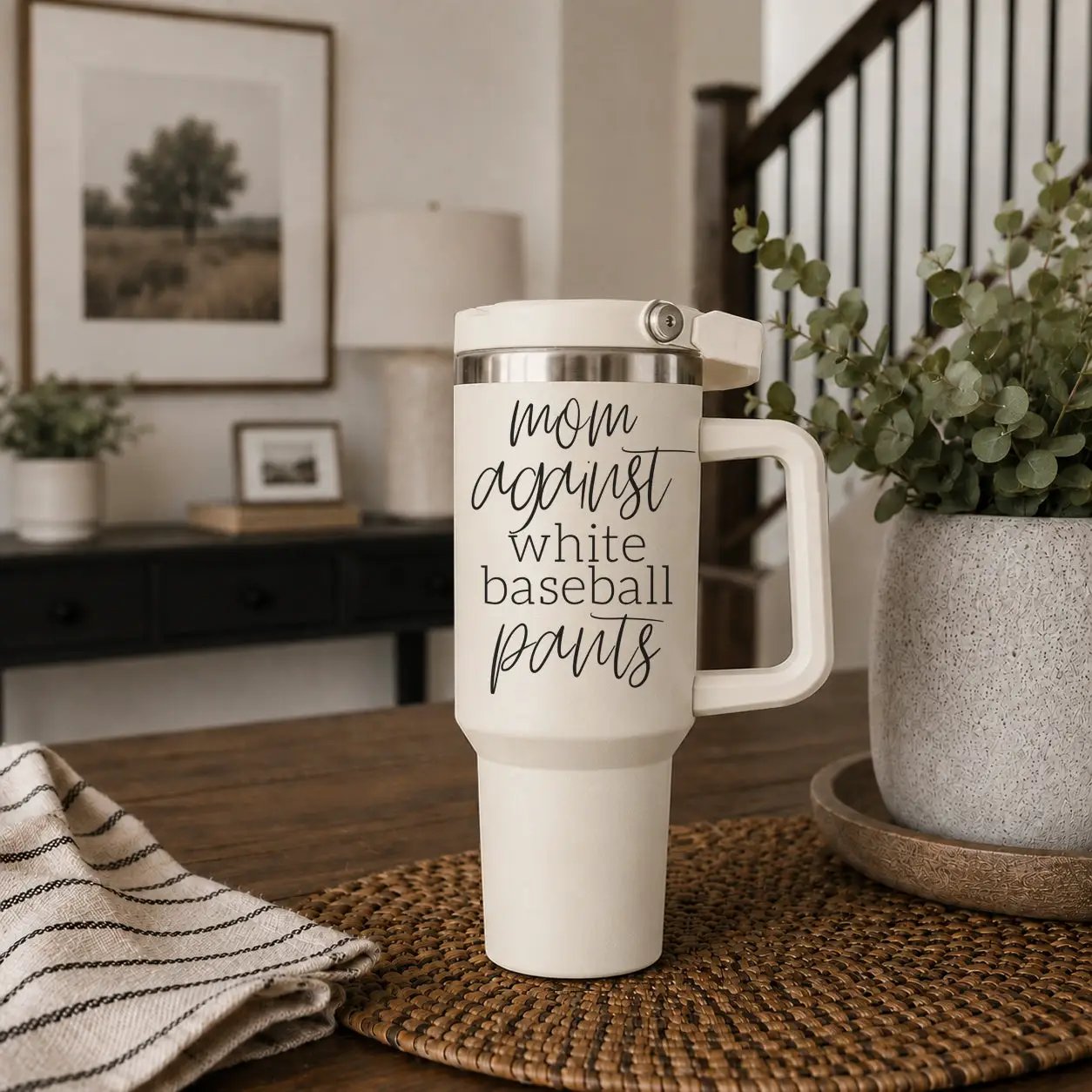 Mom Against White Baseball Pants Tumbler