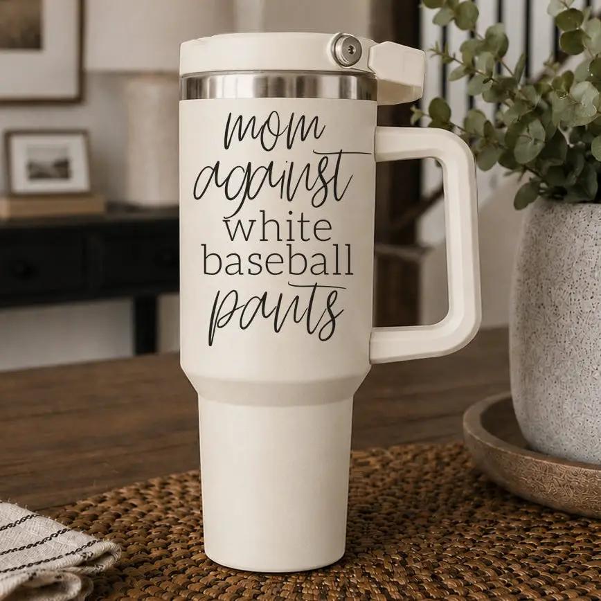 Mom Against White Baseball Pants Tumbler