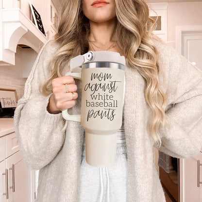 Mom Against White Baseball Pants Tumbler