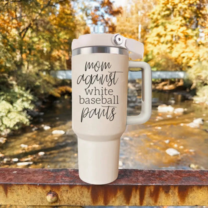 Mom Against White Baseball Pants Tumbler