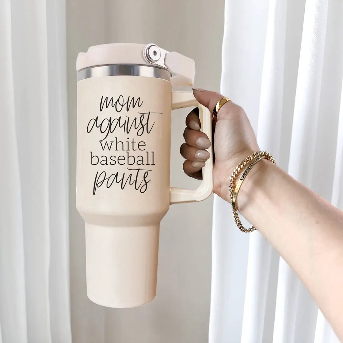 Mom Against White Baseball Pants Tumbler
