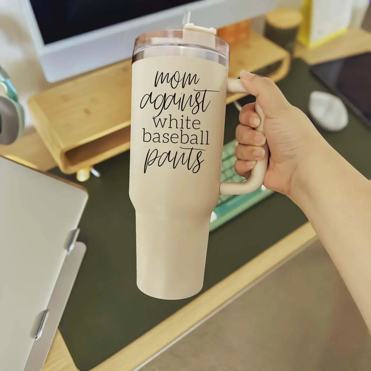 Mom Against White Baseball Pants Tumbler