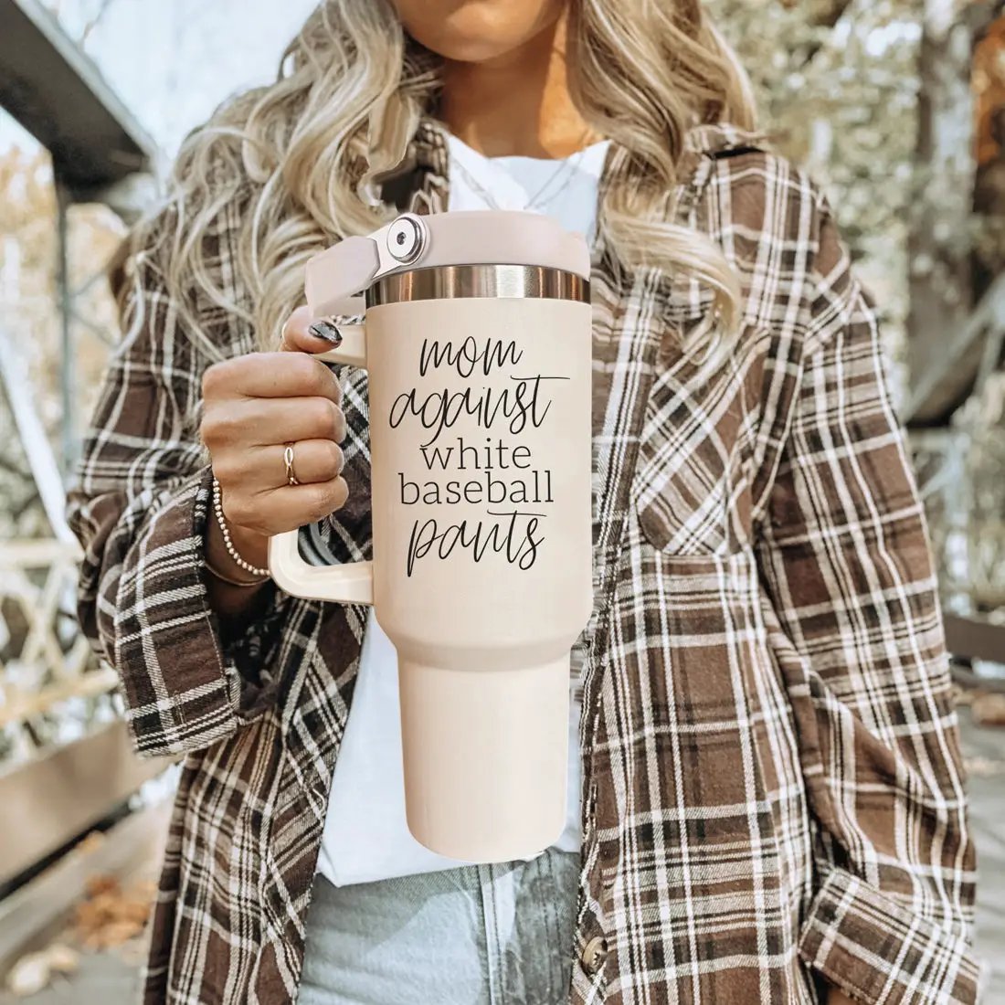 Mom Against White Baseball Pants Tumbler