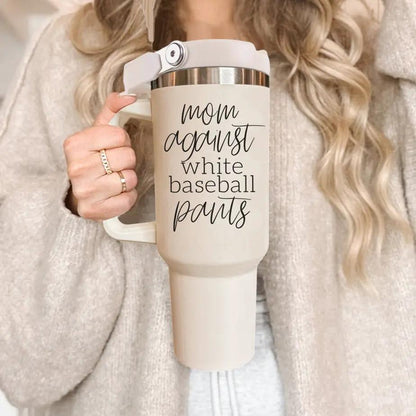 Mom Against White Baseball Pants Tumbler