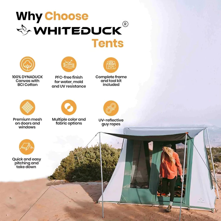 Prota Canvas Tent 10x10 by White Duck Outdoors, green canvas with doorway on Tampa Home & Garden Store
