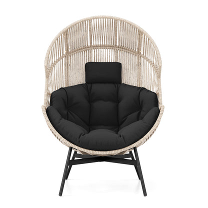 Sillón de mimbre estilo huevo de tamaño extragrande con cojines y reposacabezas-Negro