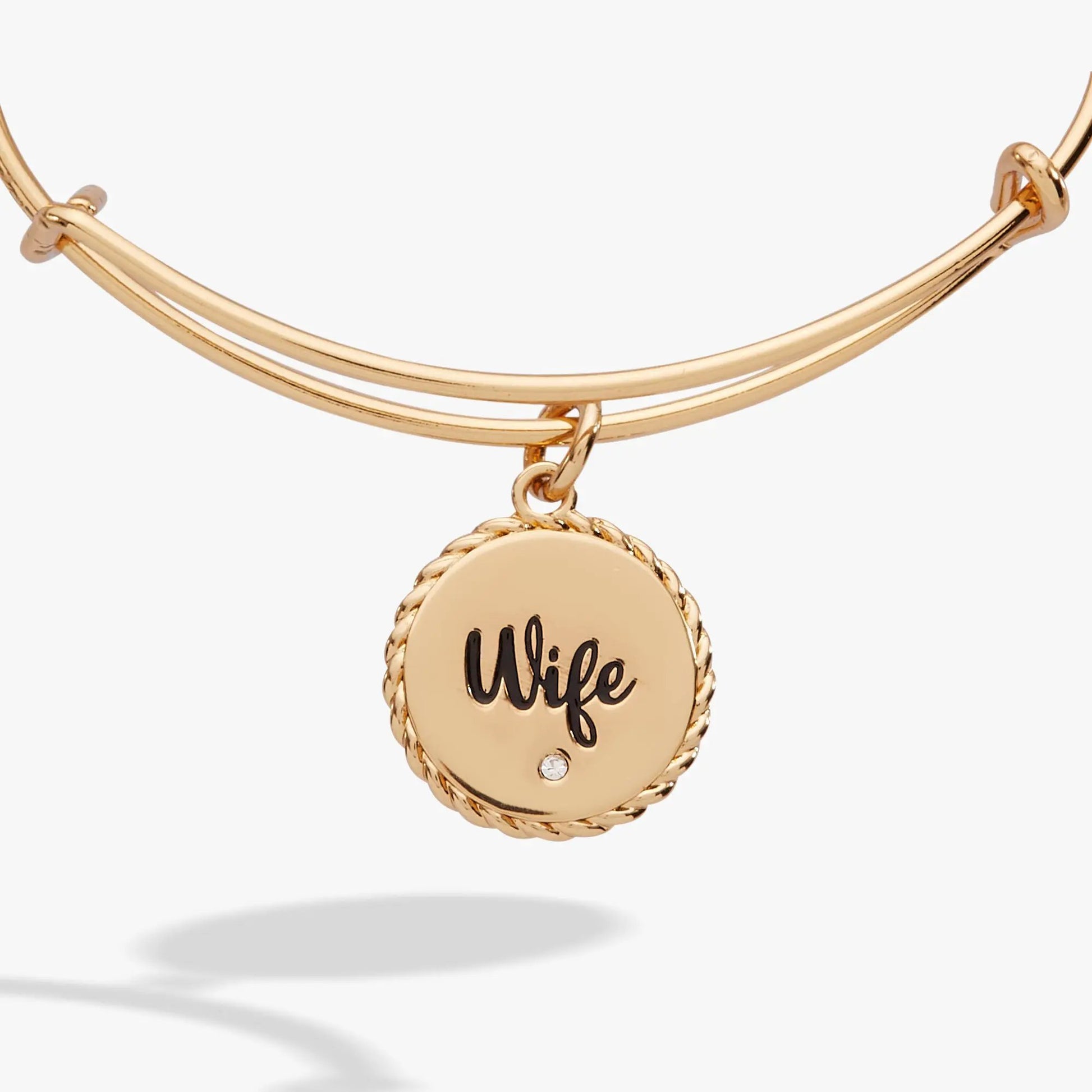 Wife charm bangle in rose-gold tone with round engraved pendant on Tampa Home & Garden Store