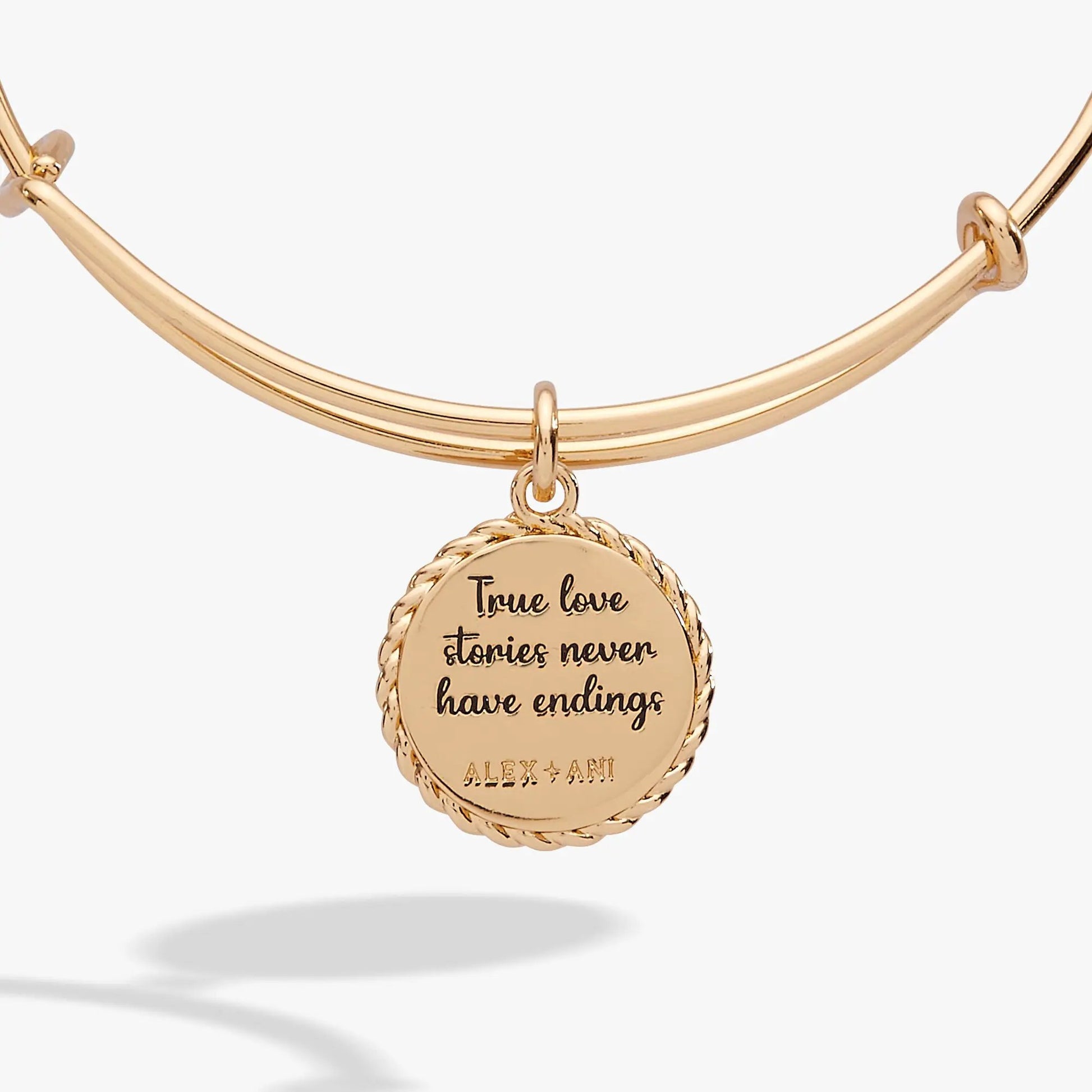 Bracelet: Wife True Love Stories Never Have Endings Charm Bangle goldtone disc charm by Alex Ani on Tampa Home & Garden Store