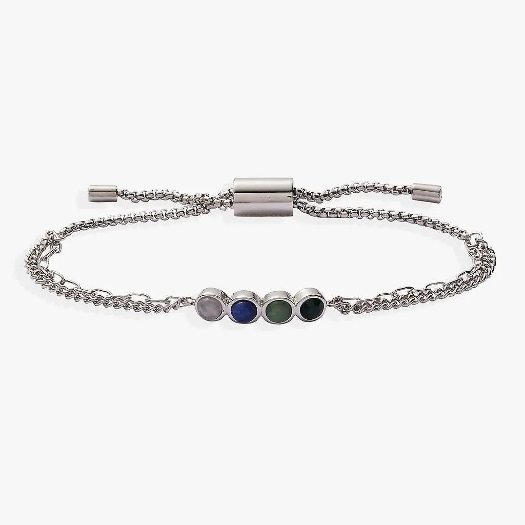 Bracelet Alex and Ani Bolo with five multicolor stones on a silver-tone chain on Tampa Home & Garden Store